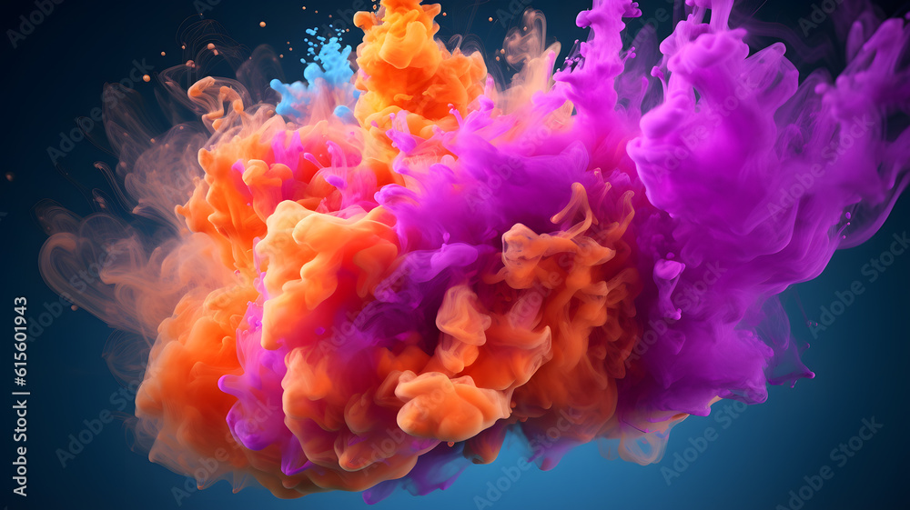 Color powder exploding. Paint water splash. Color mist