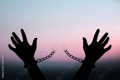 Human shadow image of human hand chain is absent. Get free