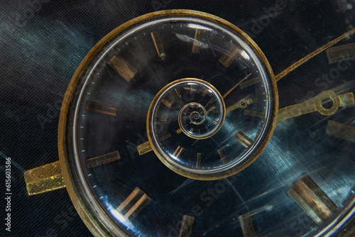 Fotografie A retro analog clock spiraling into itself