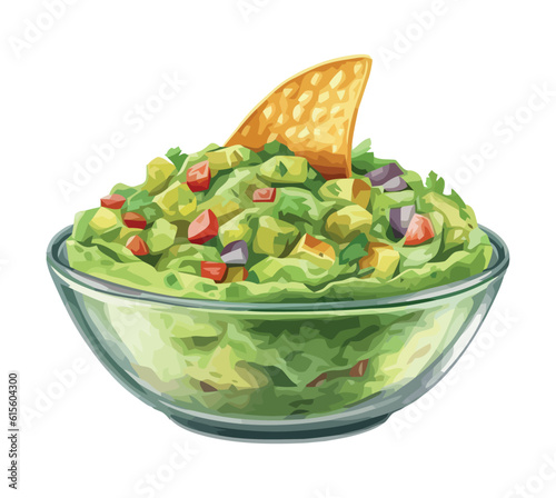 Fresh gourmet guacamole bowl with nachos