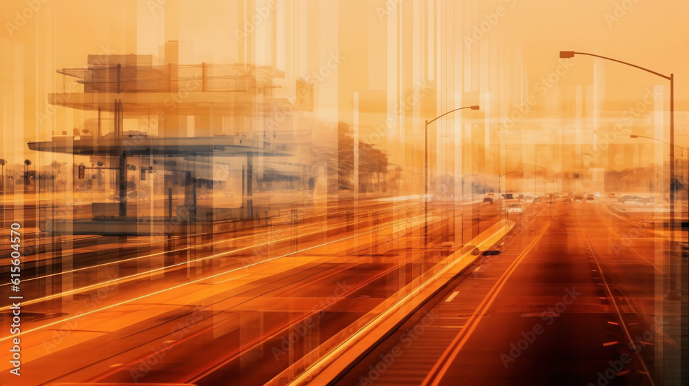 highway and traffic control business with motion blur and double exposure