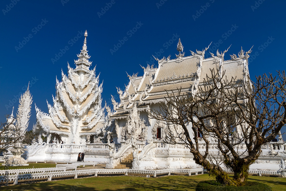 Aarchitecture white  and blue sky at Wat Rong-Khun, Northern Thailand, Chaing Ria Province Thailand