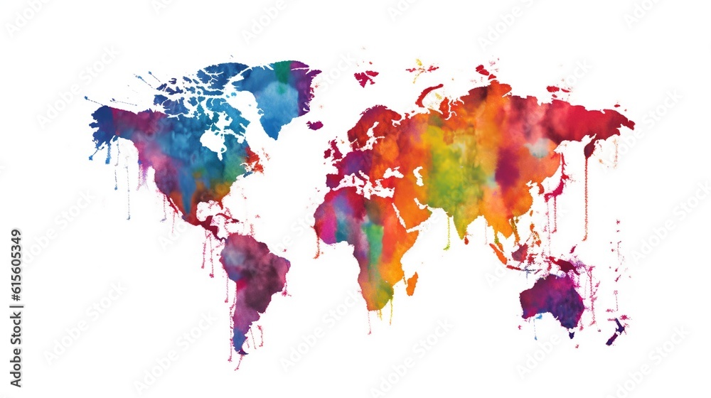 Fototapeta premium watercolor world map aquarelle illustration. Generative ai