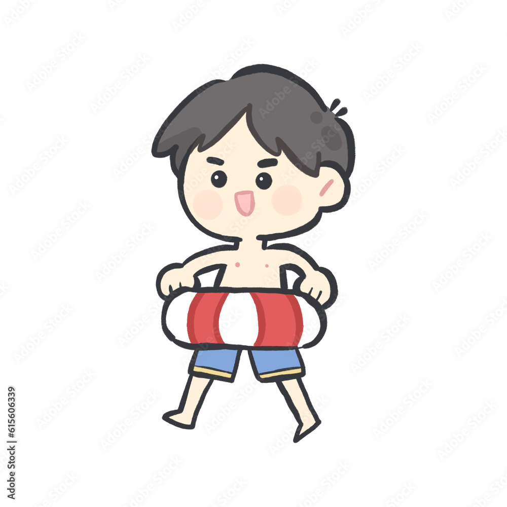 happy little boy with inflatable lifebuoy. on White Background. happy little boy with inflatable lifebuoy. on White Background.