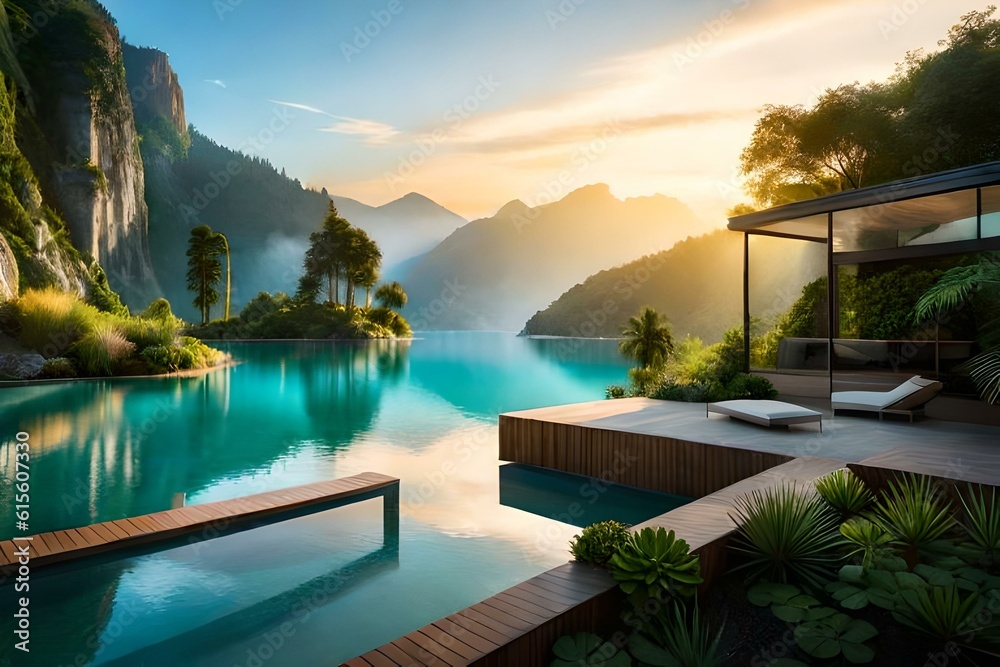 Aqua Dreams: Captivating AI-Generated Landscapes and Poolscapes