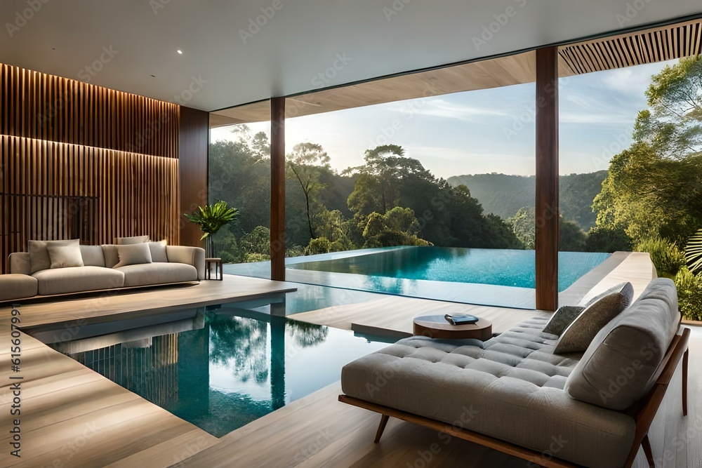 Aqua Serenity: Discover AI-Enriched Interior Design with Captivating Swimming Pool