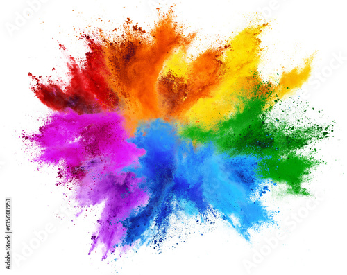 colorful vibrant rainbow holi paint color powder explosion with bright colors isolated white background © stockphoto-graf