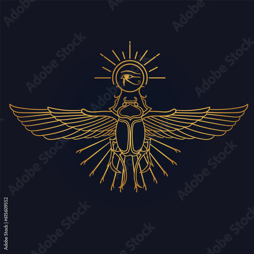 Egyptian Scarab and Holy Egyptian eye of horus with wings 