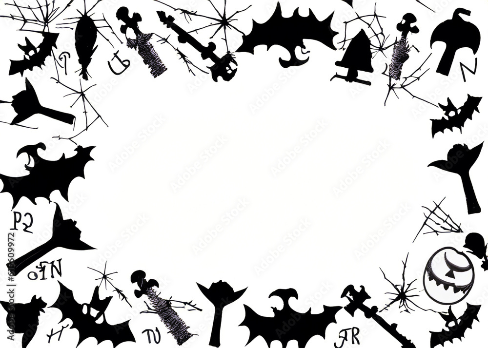 cartoon style halloween frame of creepy symbols created with generative ai technology