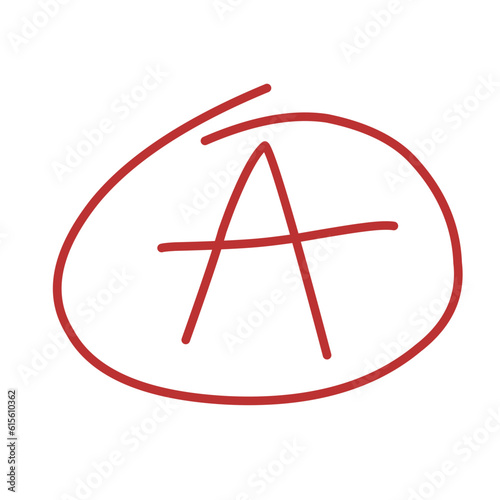 Red grade letter.red circle mark.grading circle