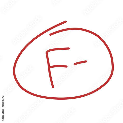 Red grade letter.red circle mark.grading circle