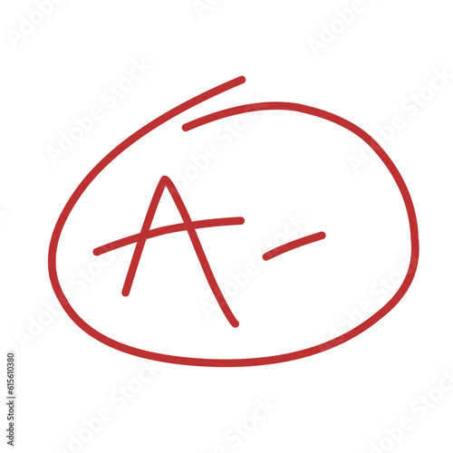 Red grade letter.red circle mark.grading circle