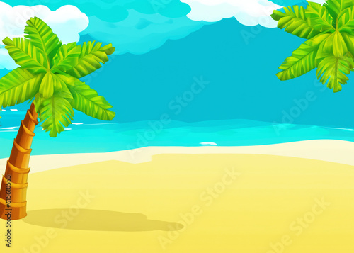 sand tropical beach  umbrella and chair  holidays in paradise  summertime vacations in cartoon style  created with generative ai technology