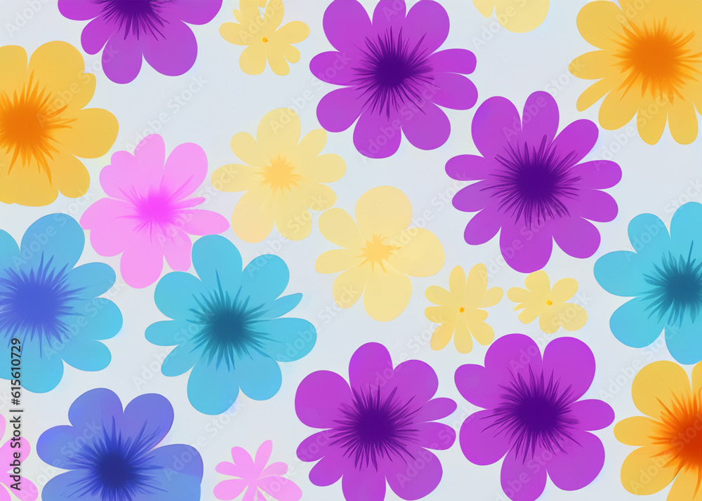 abstract floral background, cartoon style flowers pattern created with generative ai technology