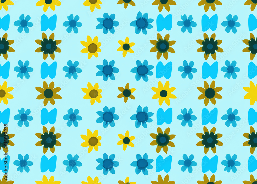 abstract floral background, cartoon style flowers pattern created with generative ai technology