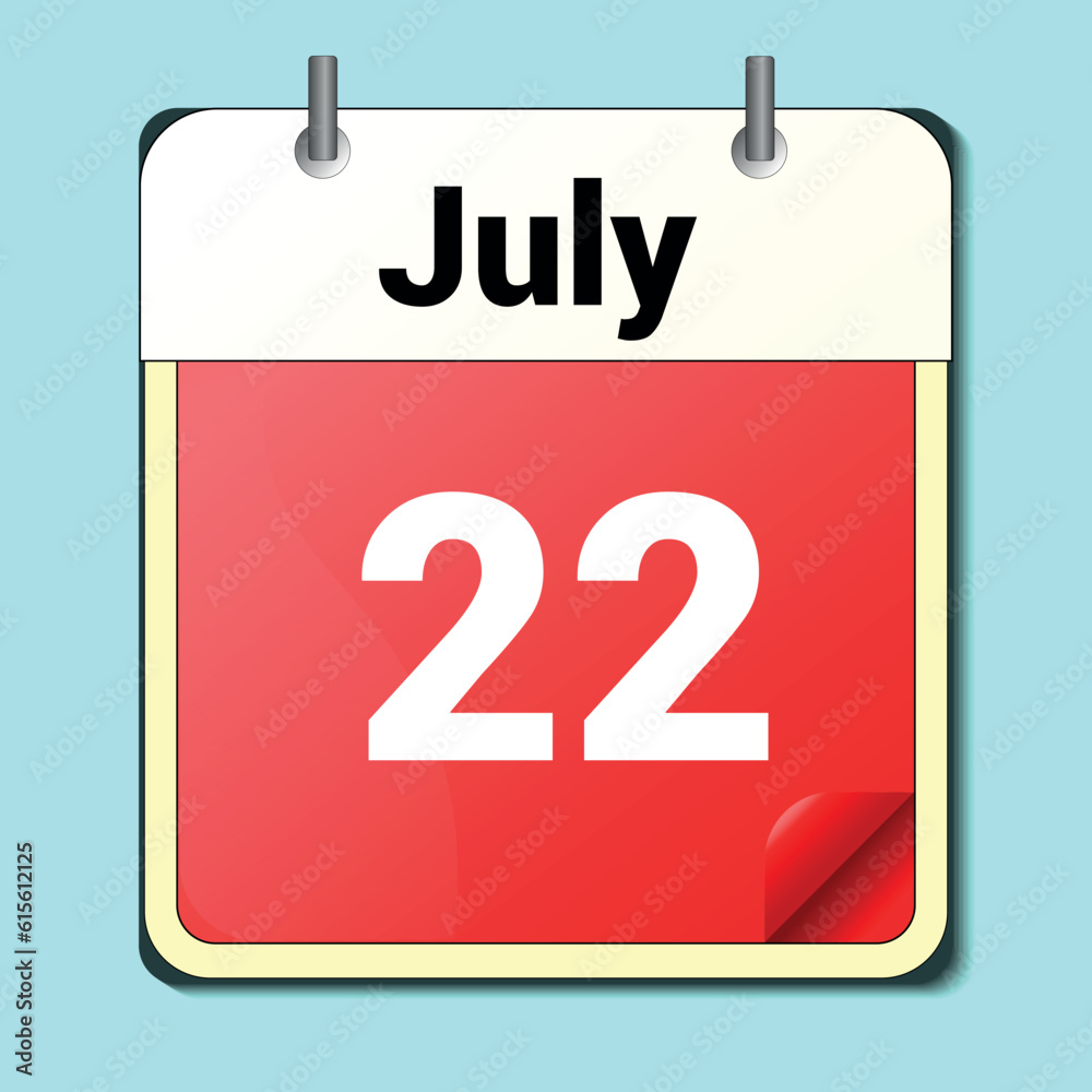 day on the calendar, vector image format, JULY 22 day on the calendar, vector image format, JULY 22
