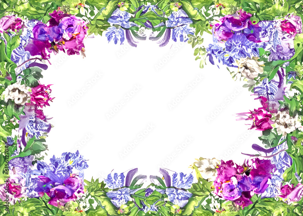 abstract flower frame with space for text, template for greeting, letter or invitation with copy space created with generative ai technology