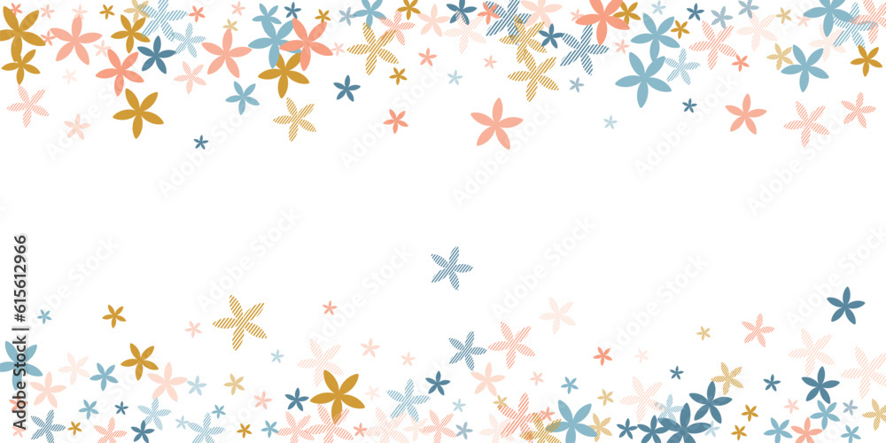 Aster simple flowers vector illustration. Pretty garden bloom shapes scattered. Cinco De Mayo holiday backdrop. Trendy flowers Aster primitive bloom. Stripy petals.