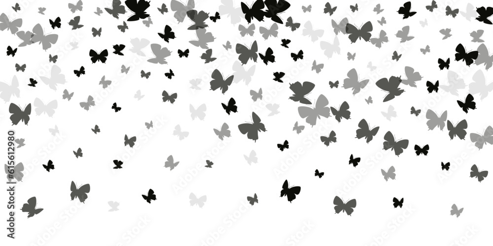 Fototapeta premium Romantic black butterflies isolated vector background. Summer little moths. Detailed butterflies isolated baby wallpaper. Gentle wings insects graphic design. Nature creatures.