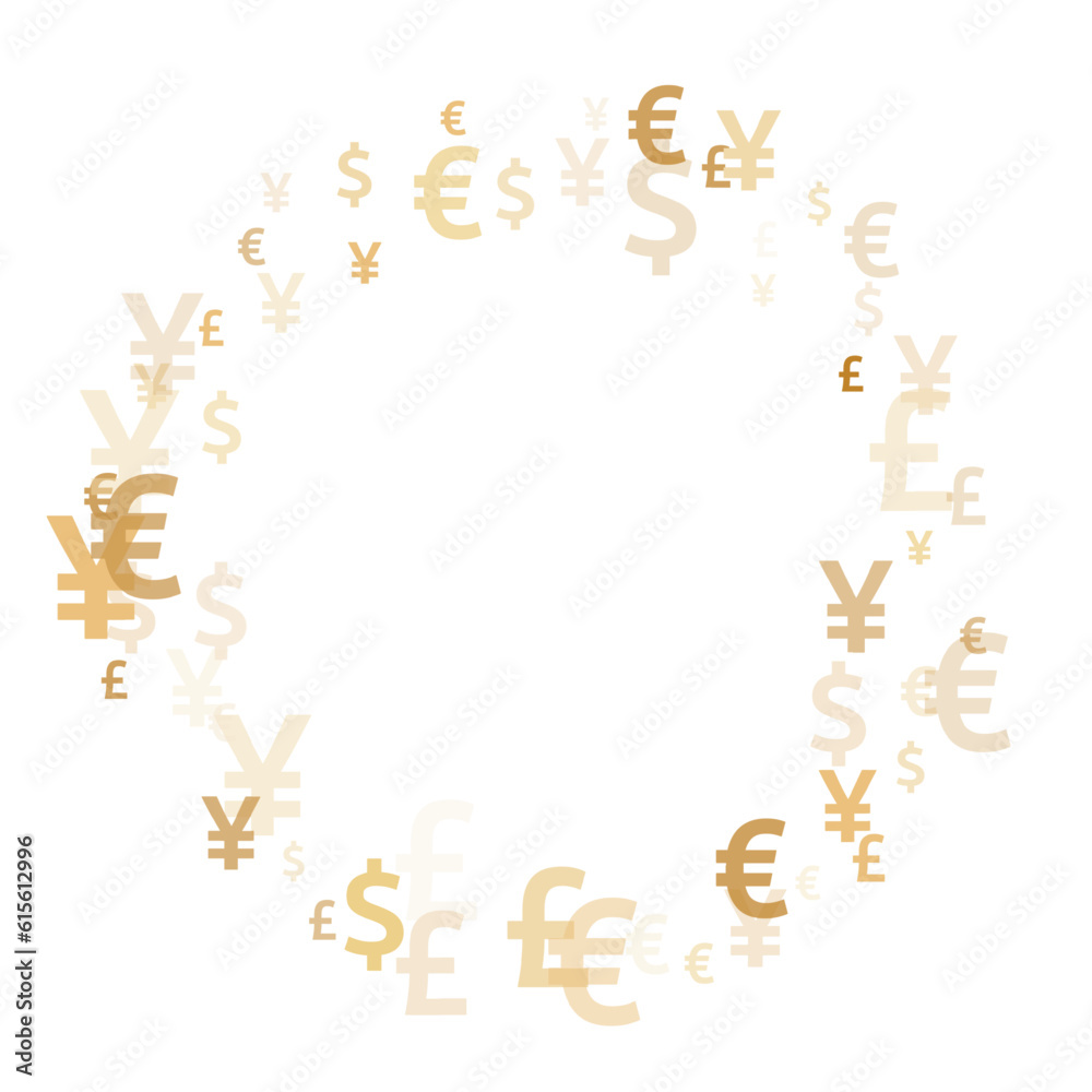 Euro dollar pound yen gold signs scatter money vector background. Business backdrop. Currency icons Euro dollar pound yen gold signs scatter money vector background. Business backdrop. Currency icons