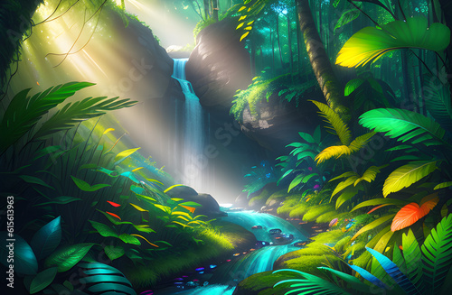 Hidden paradise secret forest with waterfall photo