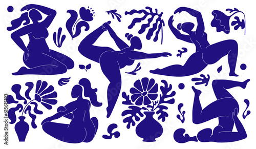 Abstract blue women figures set