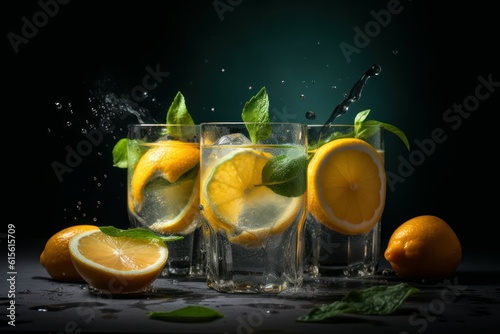 Summer healthy lemonade, cocktails of citrus infused water or mojitos. AI generated, human enhanced