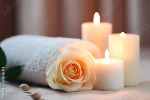 Composition of spa candles and towels  generative ai