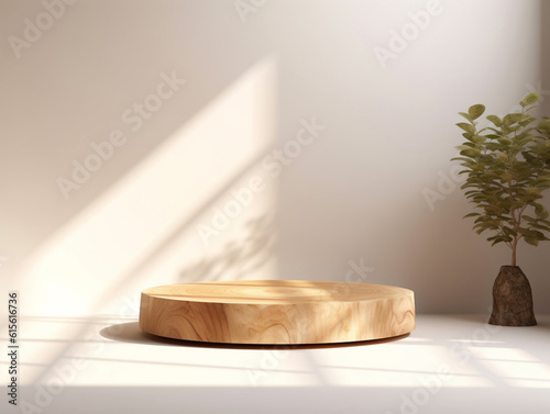 wooden natural podium or pedestal for display product minimal luxury design backdrop created with Generative AI