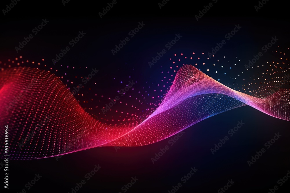 Wave of dots and interweaving of lines. Abstract background. Network connection structure. AI generated. Wave of dots and interweaving of lines. Abstract background. Network connection structure. AI generated.