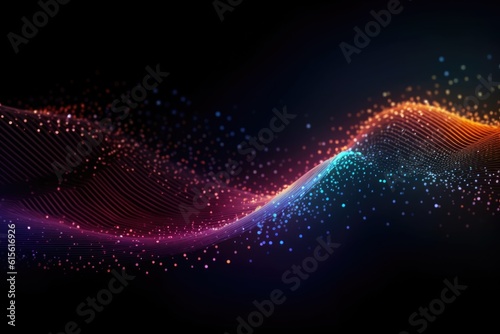 Wave of dots and interweaving of lines. Abstract background. Network connection structure. AI generated. © InfiniteStudio