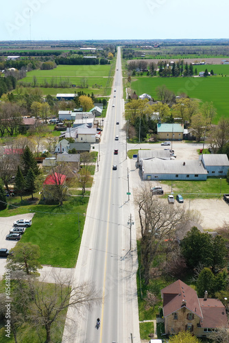 Aerial vertical of Kenilworth, Ontario, Canada in spring