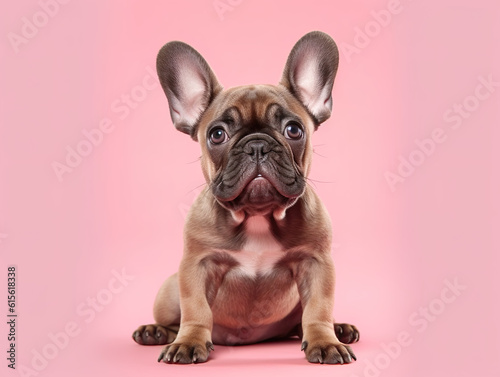 Such a lovely French Bulldog on a pink background IA generative