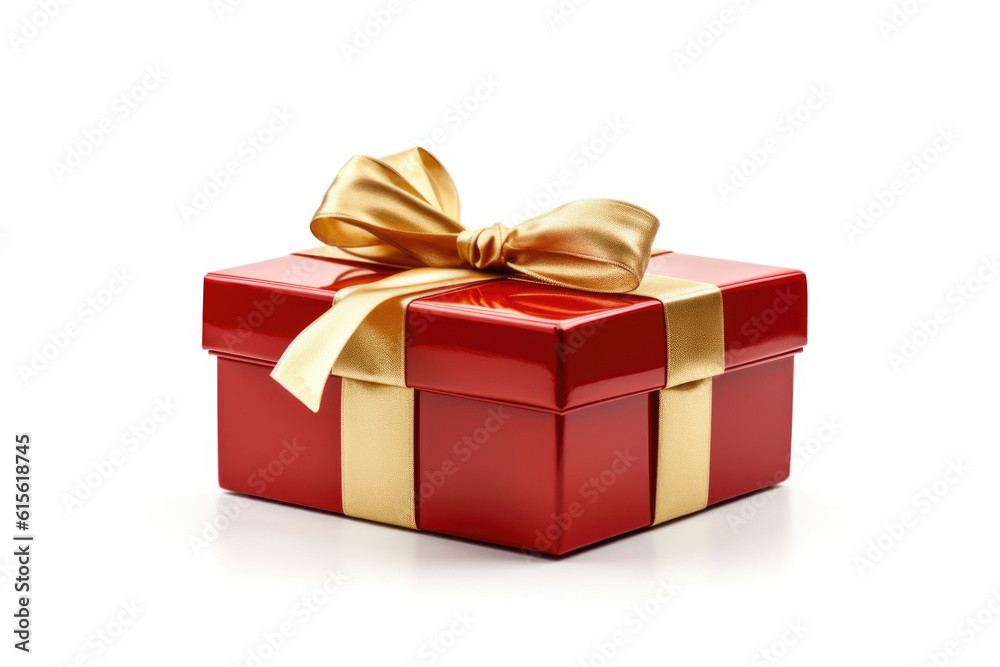 Red gift box with golden ribbon Generative AI