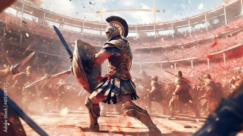 Fotografiet a fierce gladiator attacking