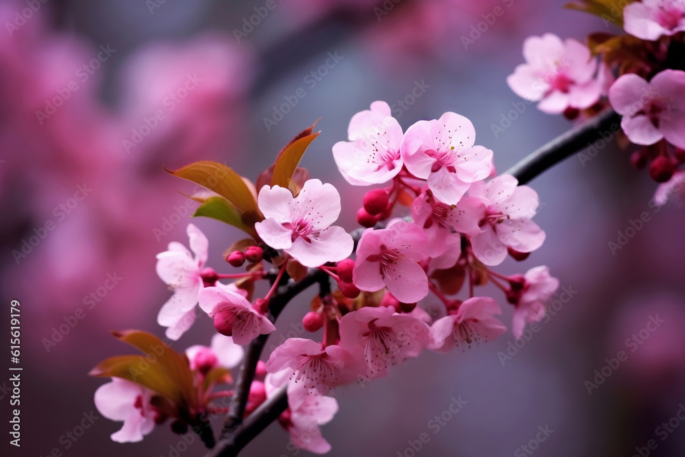 Cherry Blossom Tree in Bloom with Background Blurred