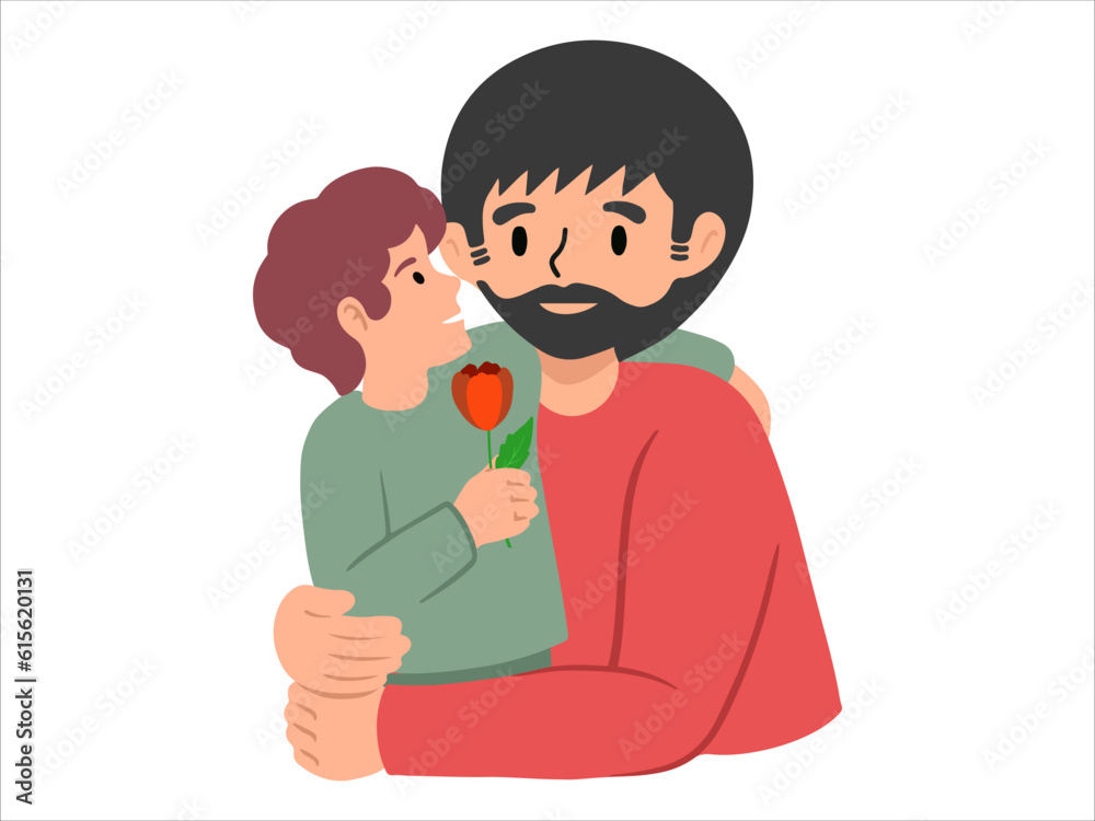 son gives dad flower or avatar icon illustration son gives dad flower or avatar icon illustration