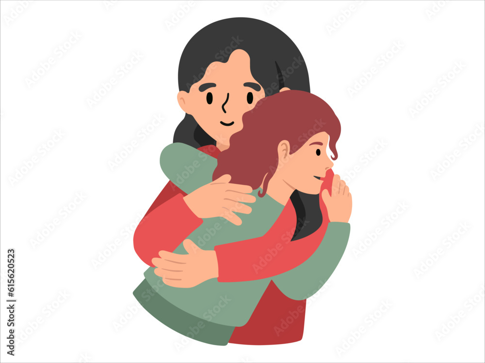 Hand drawn Mom hugging daughter illustration Hand drawn Mom hugging daughter illustration