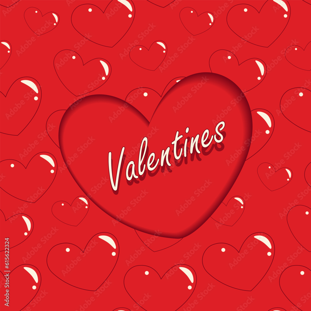 Valentines day greeting card vector design in paper cut style with hearts and hand lettering. EPS