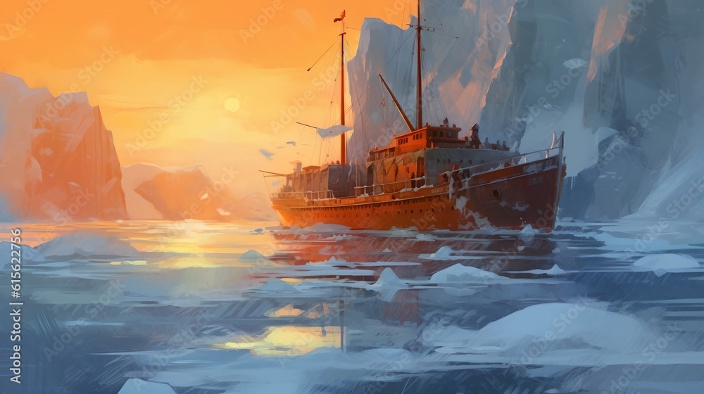 Obraz premium Painting ship, generative ai