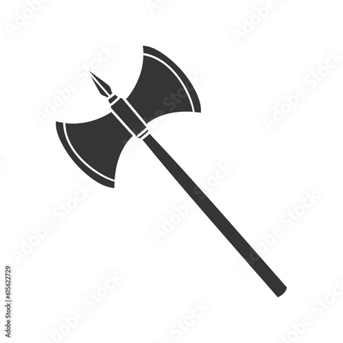 Double Axe Medieval Icon Silhouette Illustration. Warrior Weapon blade Vector Graphic Pictogram Symbol Clip Art. Doodle Sketch Black Sign.