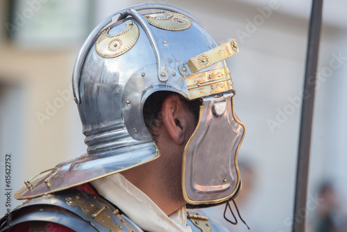 Obraz na płótnie Reenactor wearing Galea, ancient roman helmet w salonie