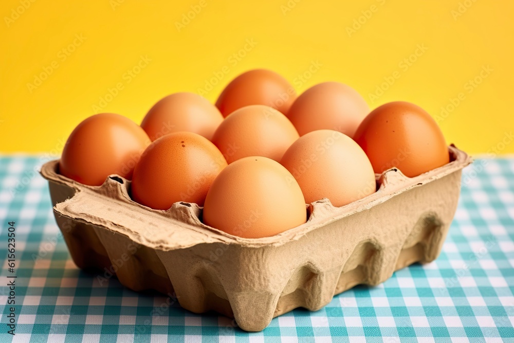 Brown organic eggs in a cardboard egg carton. Ai generated.