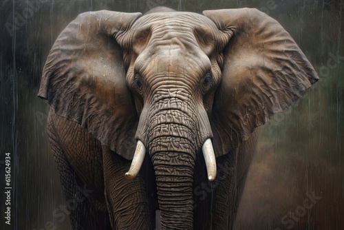 Retrato artistico de elefante mirando a c  mara sobre fondo grunge en tonos marrones