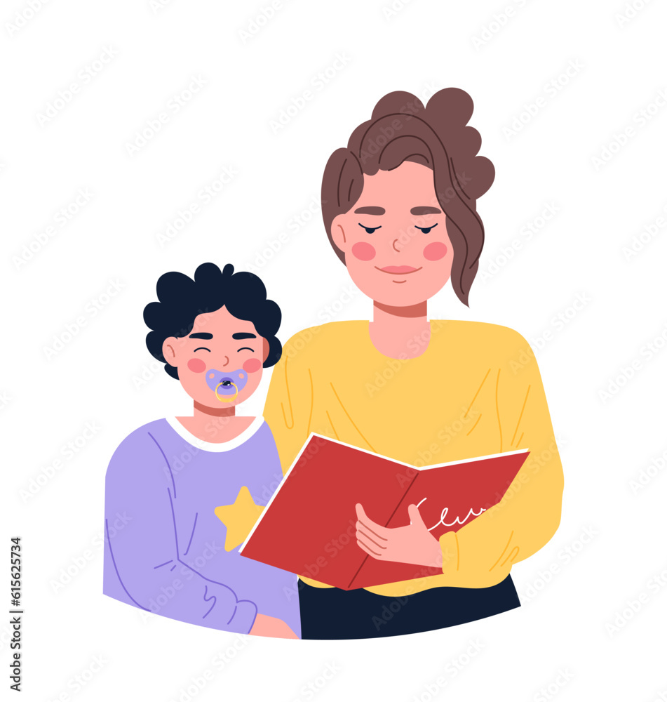 Woman with kid reading concept Woman with kid reading concept