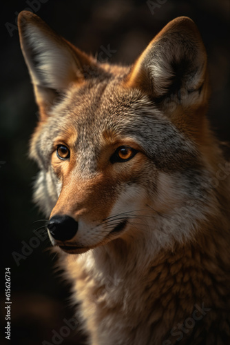 Portrait of Coyote Dramatic and Cinematic Lighting Photography, Generative AI