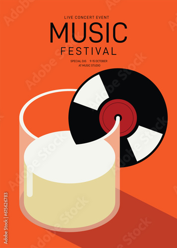Music poster design template background with vinyl record vintage retro style