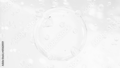 白背景に複数の気泡。3d。（横長）
