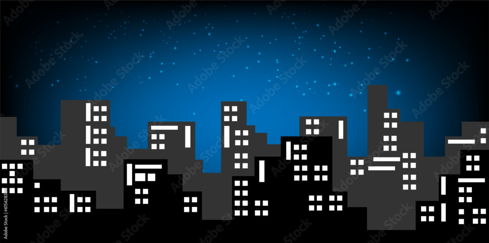 Smart cityscape. Intelligent building automation night futuristic business concept. Web online blue color future technology. Urban banner sky silhouette background .vector illustration