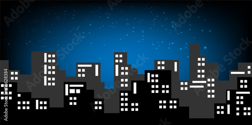 Smart cityscape. Intelligent building automation night futuristic business concept. Web online blue color future technology. Urban banner sky silhouette background .vector illustration